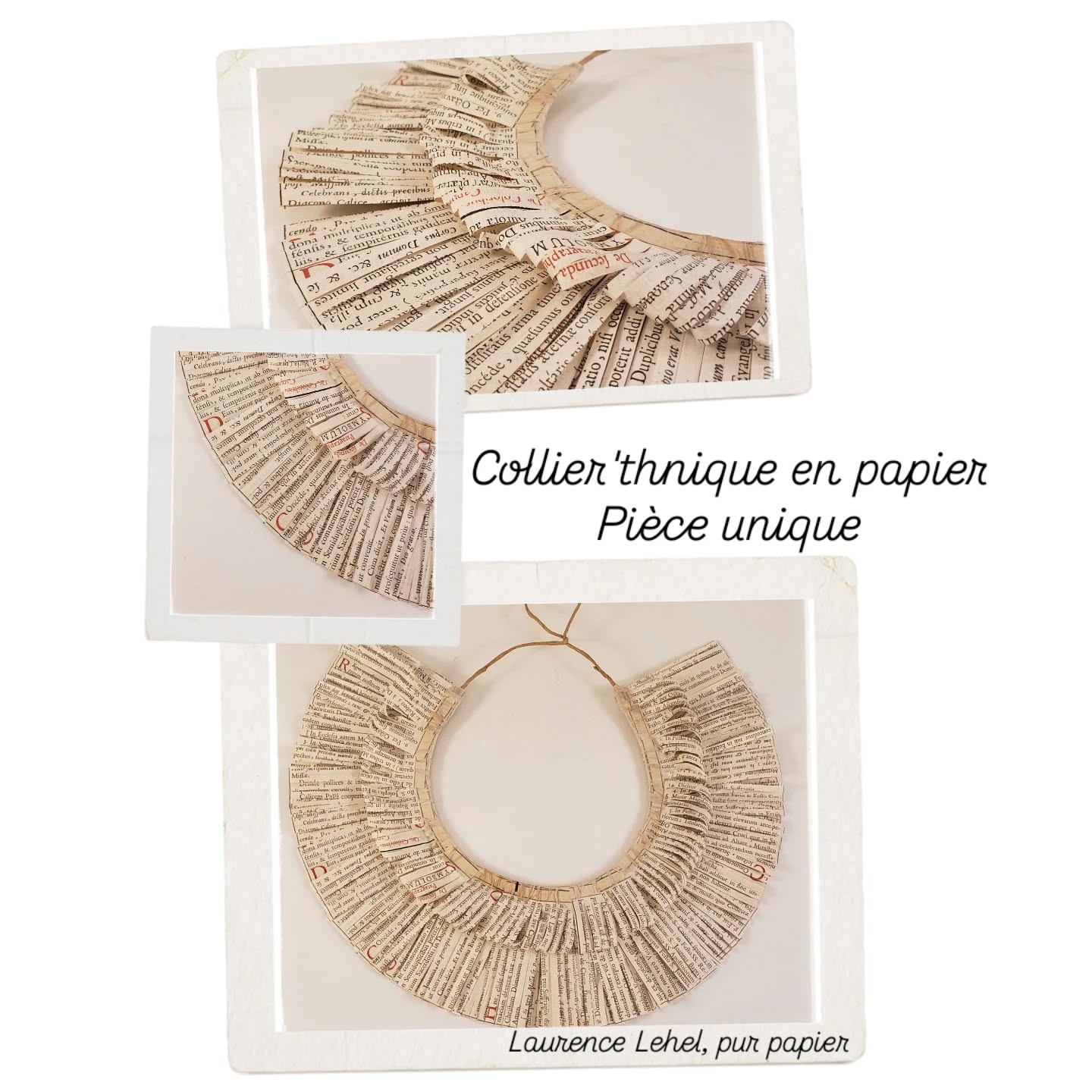 Collier'thnique en papier
#laurencelehel #purpapier #paperartiste
#pieceunique #uniquepiece papier
