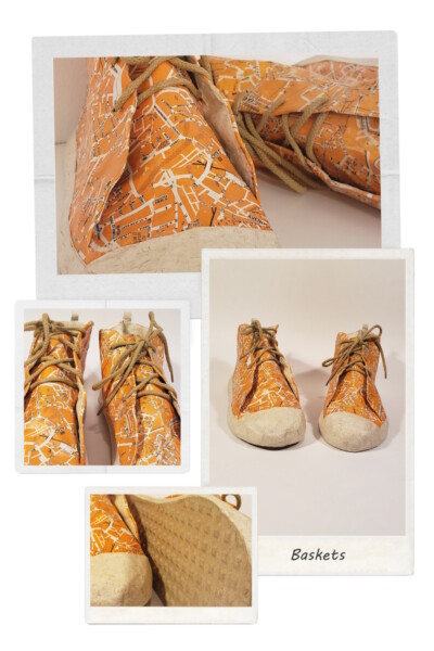 baskets oranges en papier Une paire de basket