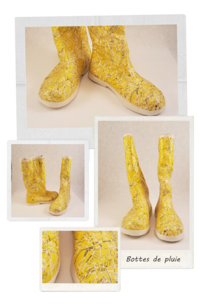 Bottes de pluie jaunes en papier Bottes de pluie